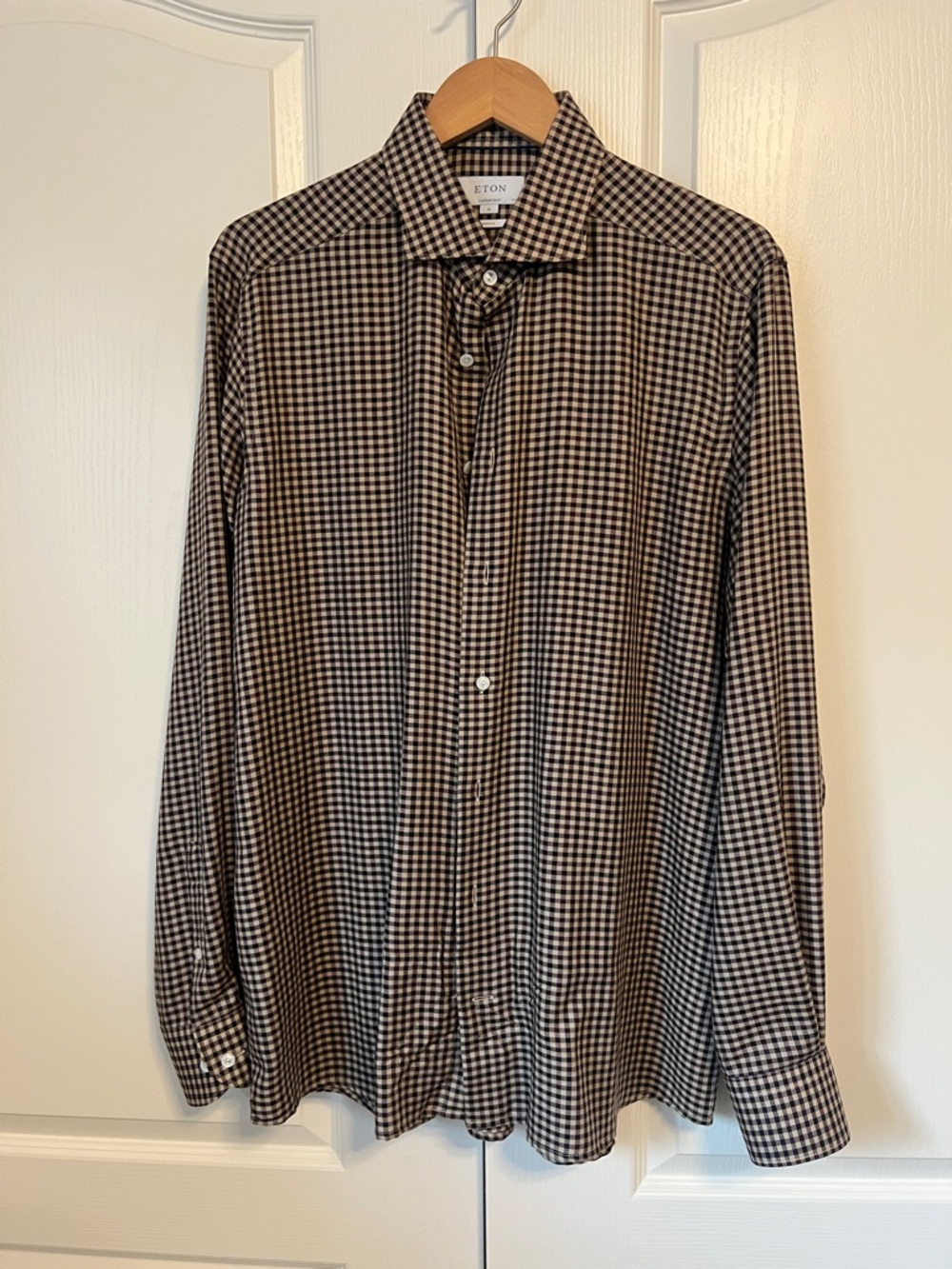 Eton Men's Brown Check Merino Wool Dress Shirt